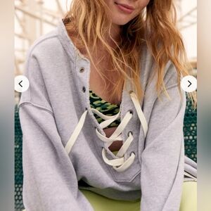 Aerie NWT Lace Up Oversized Crew Sweatshirt Top